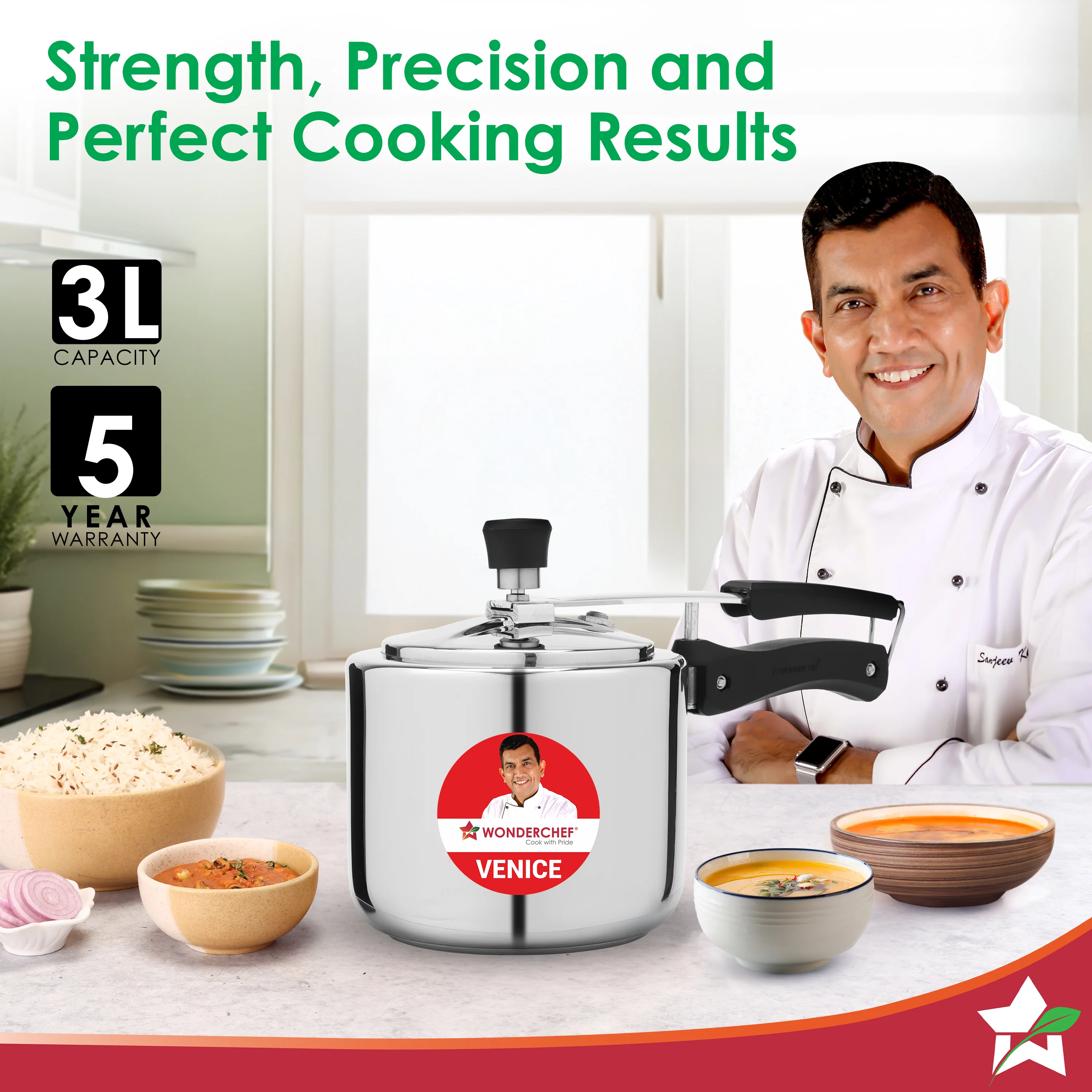 Venice Stainless-steel Inner Lid Pressure Cooker, 3 L for 4-5 People, Triply Bottom, Safe Gasket Release System, Compatible with Gas, Induction, Electric Stove, Easy to Clean, 5-Yr Warranty - Image 2