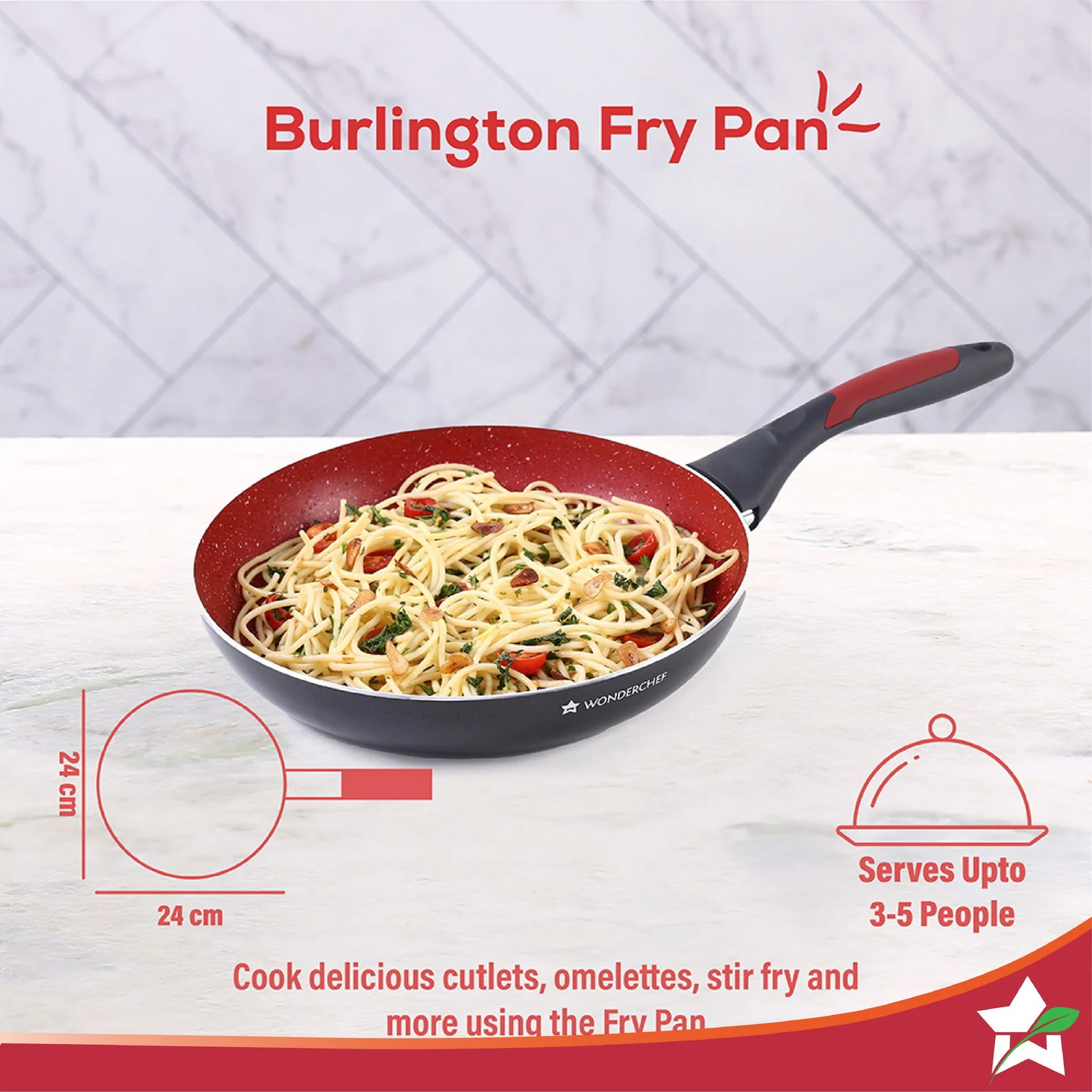 Burlington Aluminum Non-Stick Cookware 4 pc Set | Kadhai with Glass Lid 1.15L, Sauce Pan 2.6L, Fry Pan 1.7L | Induction Bottom | Soft Touch Handles | Pure Grade Aluminium | PFOA Free | 2 Year Warranty | Red/Black - Image 5