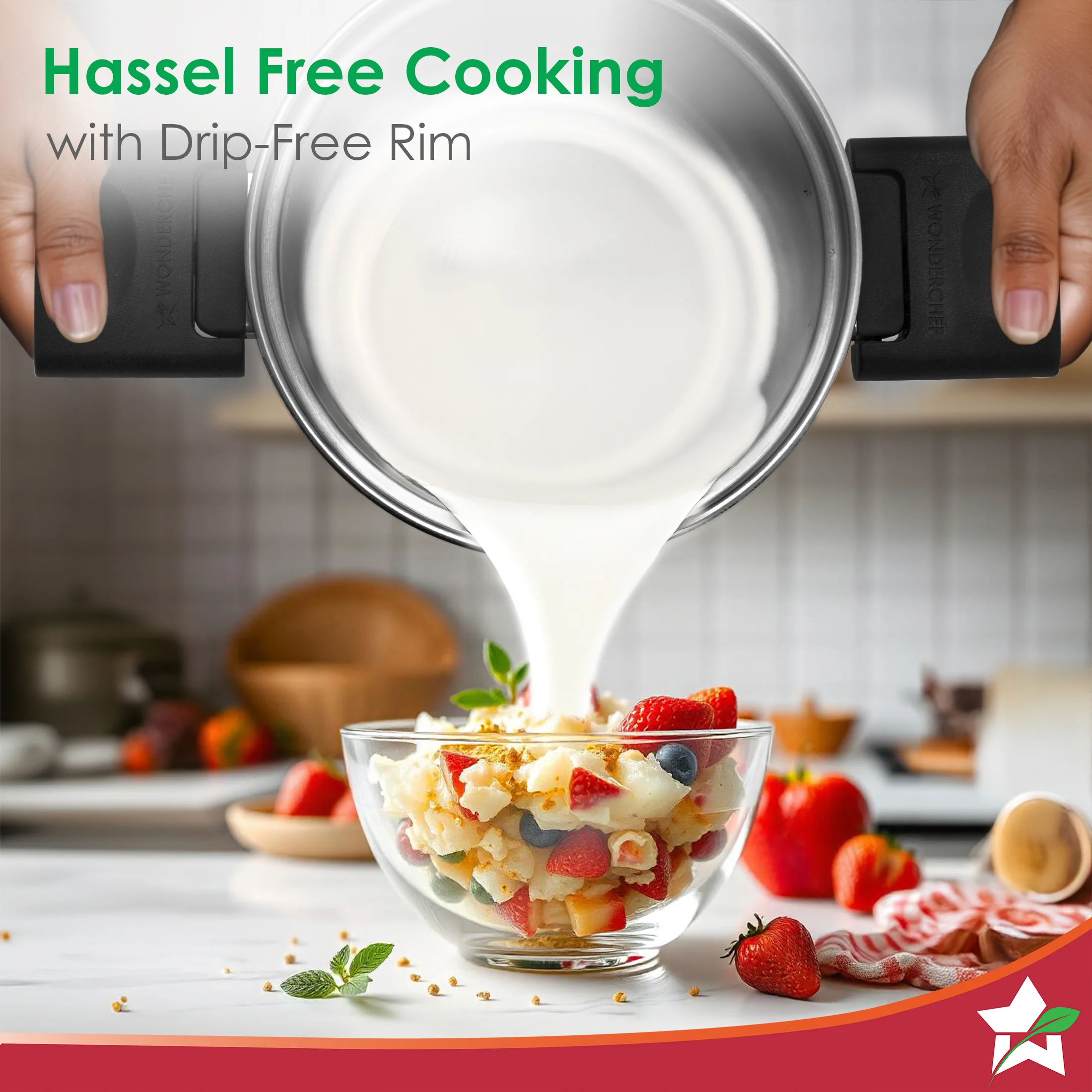 Click and Cook Stainless Steel Casserole 3 Pc Set | 6.5 L, 3.2 L, 1 L | Unique Foldable Cool-touch Handles | Tri-ply Bottom | Glass Lid with Steam Vent | Induction and Gas Cooktop Friendly - Image 6