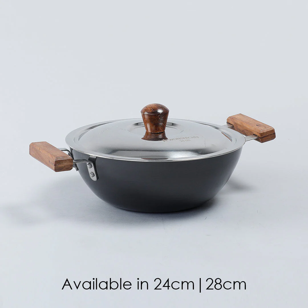 Ebony Hard Anodized 24 cm Wok with Lid 2.7 L | Ideal for Biryani, Pulao | Black - Image 6