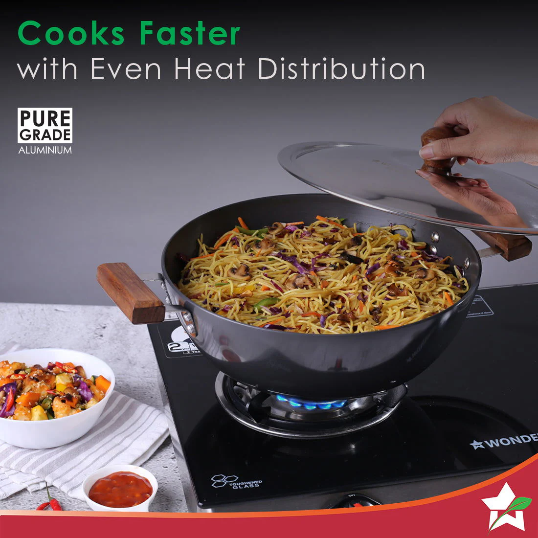 Ebony Hard Anodized 28 cm Wok with Lid | 4.5 Litre | Ideal for Biryani, Pulao| Black / Brown - Image 5