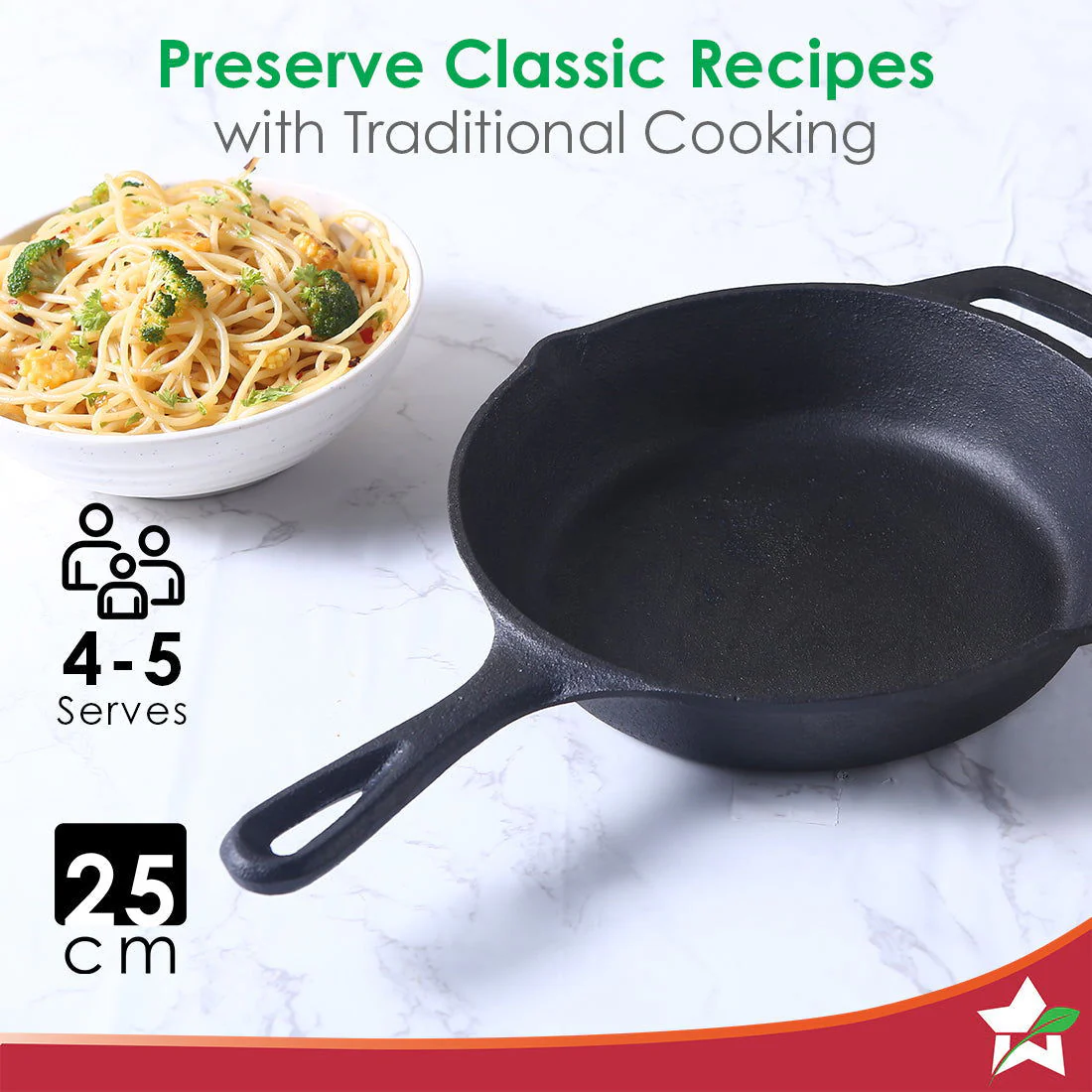 Forza Pre Seasoned 25 cm Cast Iron Fry Pan | With Lifetime Exchange Warranty | Black - Image 8