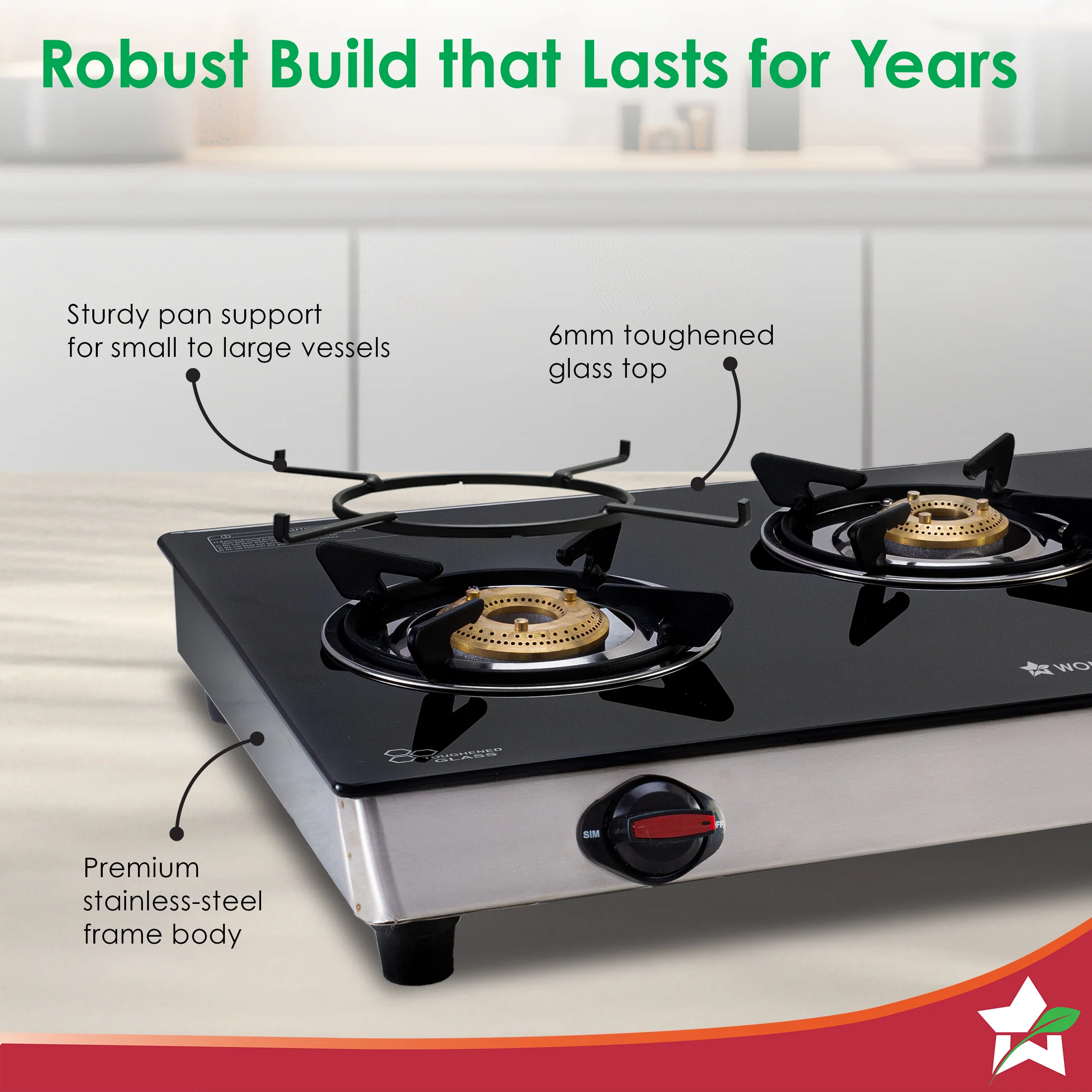Galaxy 3 Burner Auto Gas Stove | 6mm Toughened Glass | Piezo Auto Ignition | 2 Years Warranty - Image 5