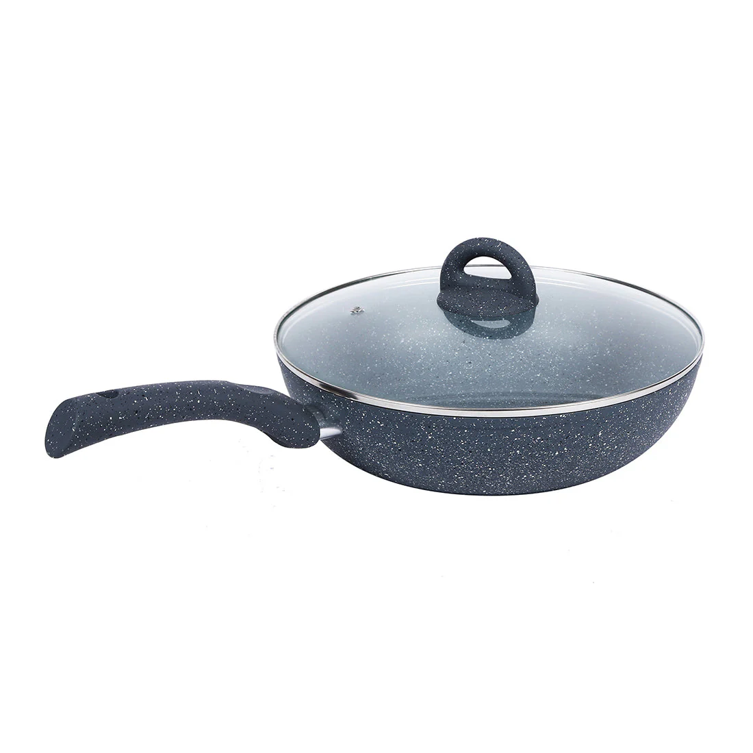 Granite 24 cm Non-Stick Wok | Glass Lid | Induction Bottom | Soft-Touch Handles | Virgin Aluminium | PFOA and Heavy Metals Free | 3.5mm Thick| 24cm, 2.7 litres | 2 Year Warranty | Grey - Image 4