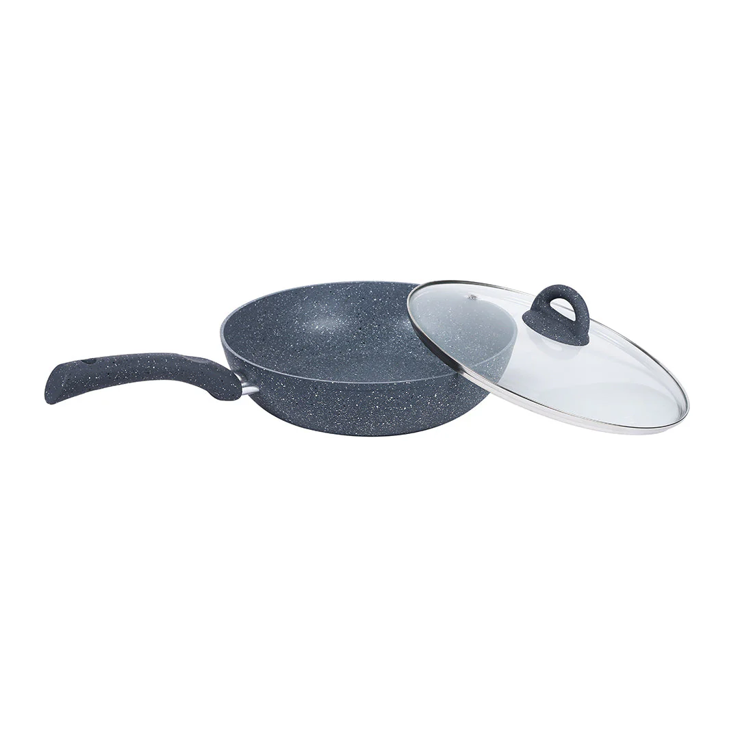 Granite 24 cm Non-Stick Wok | Glass Lid | Induction Bottom | Soft-Touch Handles | Virgin Aluminium | PFOA and Heavy Metals Free | 3.5mm Thick| 24cm, 2.7 litres | 2 Year Warranty | Grey - Image 5