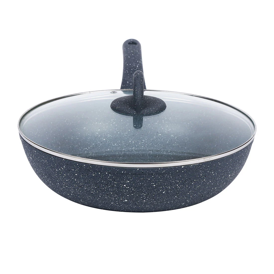 Granite 24 cm Non-Stick Wok | Glass Lid | Induction Bottom | Soft-Touch Handles | Virgin Aluminium | PFOA and Heavy Metals Free | 3.5mm Thick| 24cm, 2.7 litres | 2 Year Warranty | Grey - Image 6
