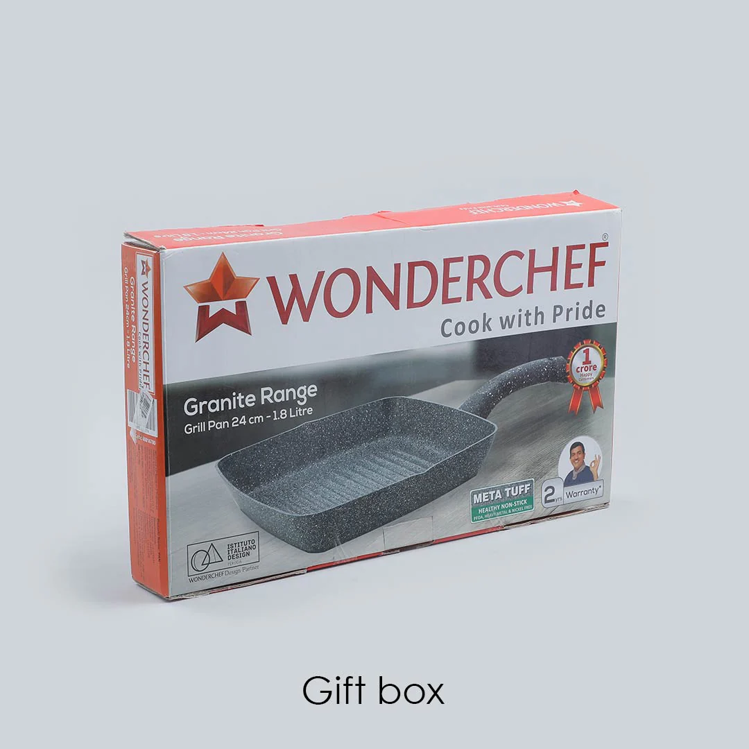 Granite Non-Stick 24cm Grill Pan | Soft-Touch Handles | Virgin Aluminium | PFOA and Heavy Metals Free | 3.5mm Thickness | 1.8 litres | 2 Year Warranty | Grey - Image 10