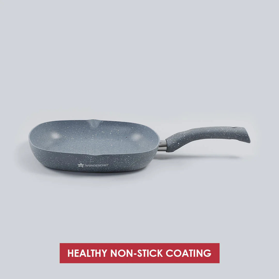 Granite Non-Stick 24cm Grill Pan | Soft-Touch Handles | Virgin Aluminium | PFOA and Heavy Metals Free | 3.5mm Thickness | 1.8 litres | 2 Year Warranty | Grey - Image 4