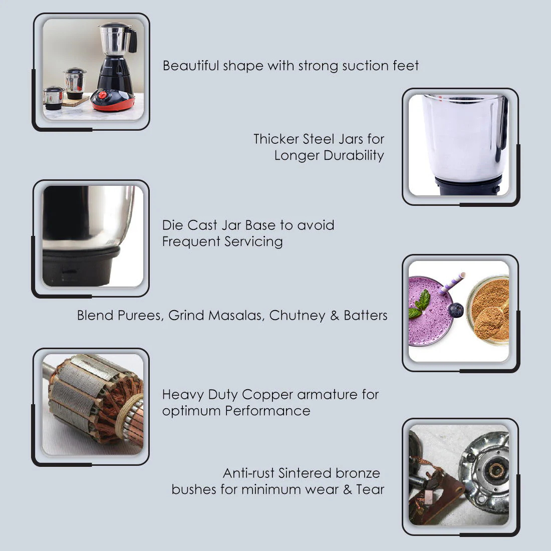 Wonderchef Renewed Capri Mixer Grinder 750W, 3 Stainless Steel Jars, Black & Red, 1 Year Warranty - Image 4