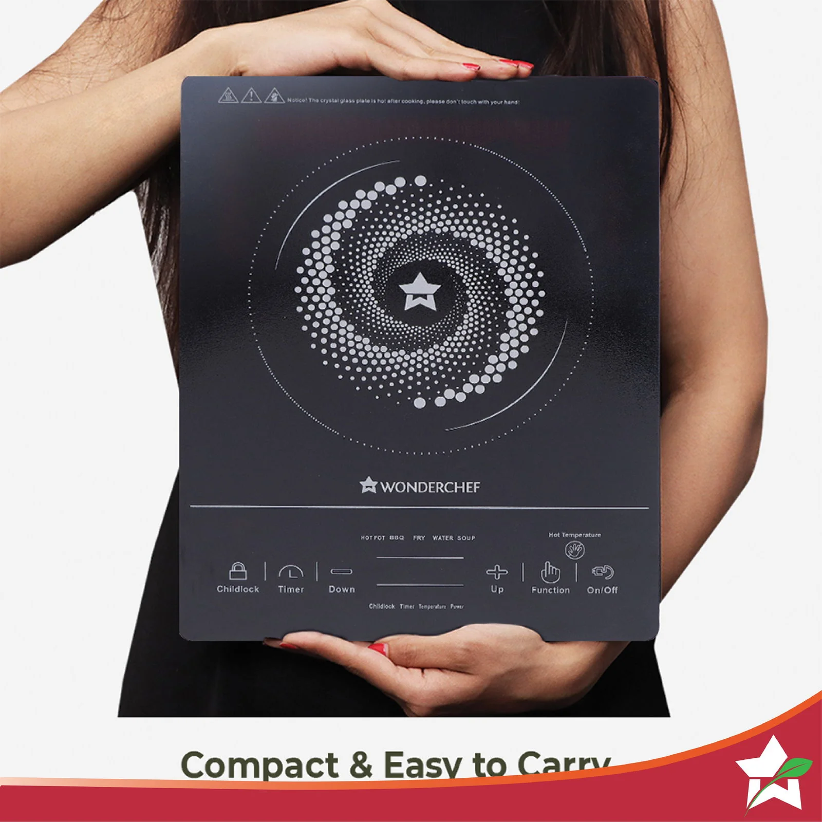 Wonderchef Renewed Easy Cook Hot Plate Infrared Cooktop with Feather Touch Control & Child Lock Feature | 2000 Watt Induction Cooktop | Crystal Glass Top Surface | LED Digital Panel | Smart Touch Buttons - Image 8
