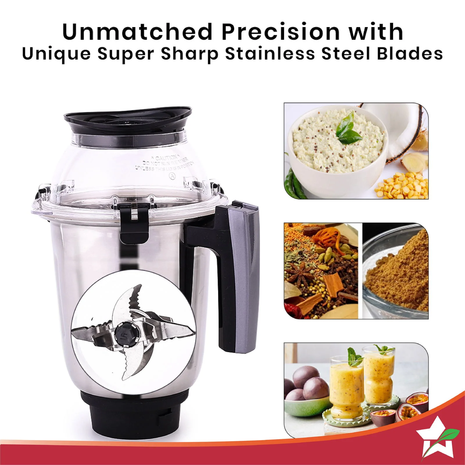 Wonderchef Renewed Galaxy Mixer Grinder | 750W | 4 Stainless Steel Jars | | 100% Copper Motor | 1 Year Warranty - Image 5