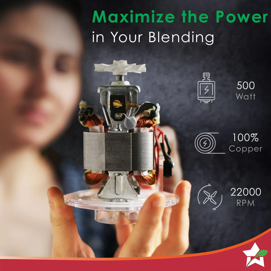 Wonderchef Renewed Nutri-blend Activ Mixer Grinder Blender, Smoothie Maker | 500W | 22000 RPM | 100% Full Copper Motor | 2 Unbreakable BPA Free Jars | SS Blades | 1 Year Warranty - Image 3