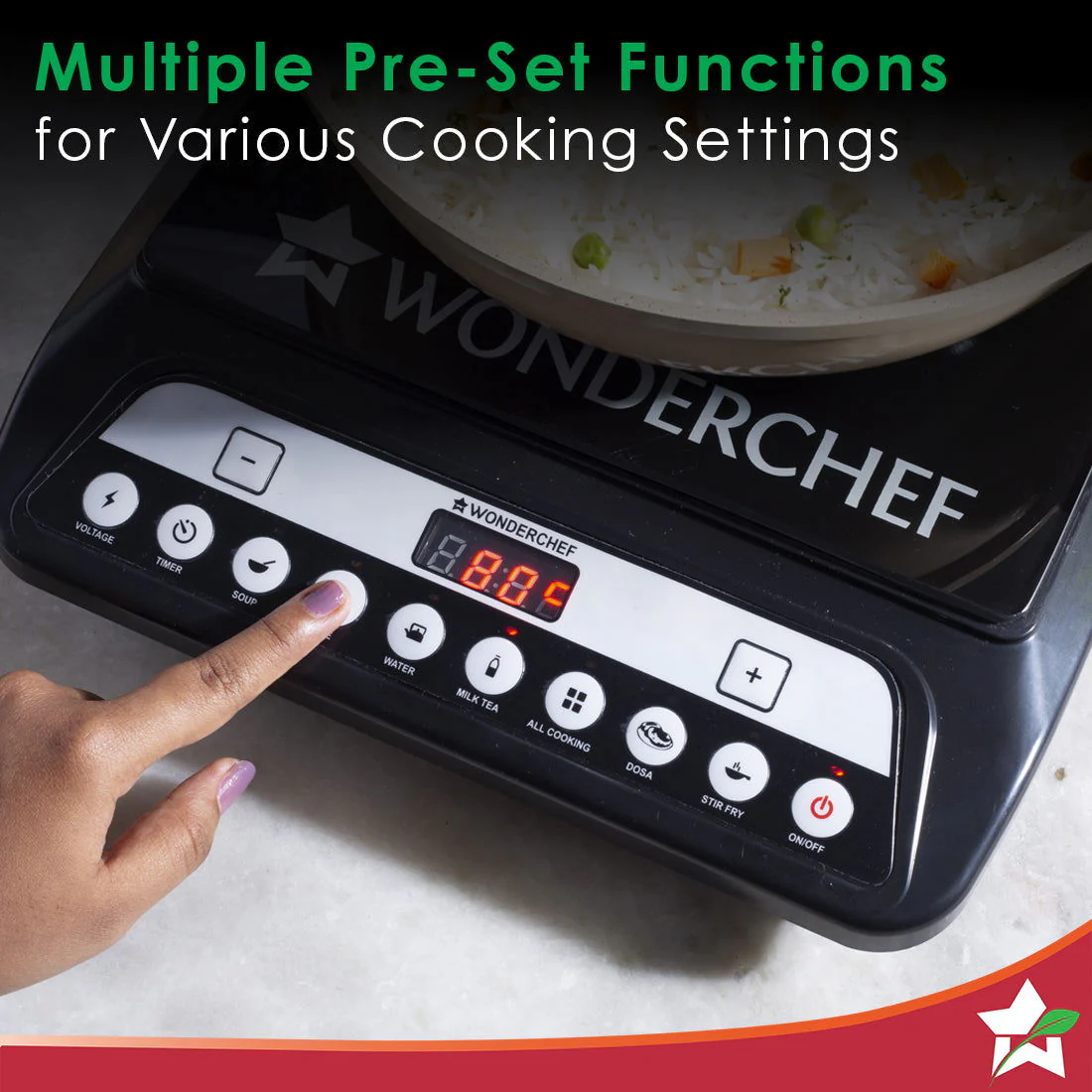 Wonderchef Renewed Power 1400W Induction Cooktop | 11 Preset Functions | Push Touch Control Button Induction Cooktop - Image 3