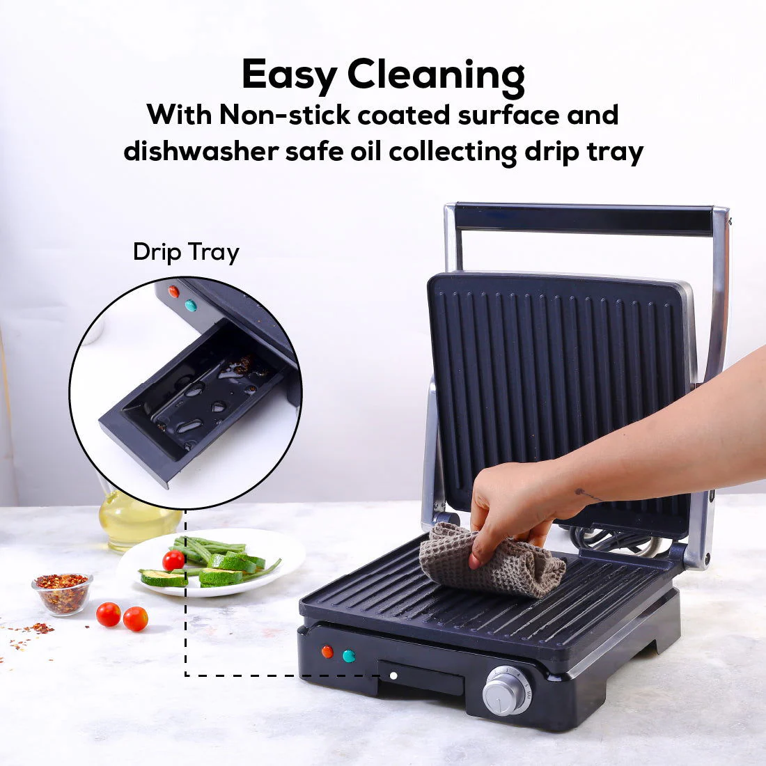 Wonderchef Renewed Sanjeev Kapoor Tandoor Family Size Plus| Electric Contact Grill & Sandwich Maker| 1800 Watt| Non-stick Grooves Healthy cooking | Super fast heating | 1 Year Warranty| Black & Silver - Image 7