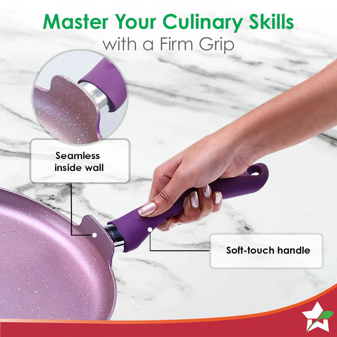 Royal Velvet Non-stick 28cm Dosa Tawa I Induction Ready | Soft-touch handles |Non – Toxic I Virgin Aluminium| 3 mm thick | 1.8 litres | 2 year warranty | Purple - Image 6