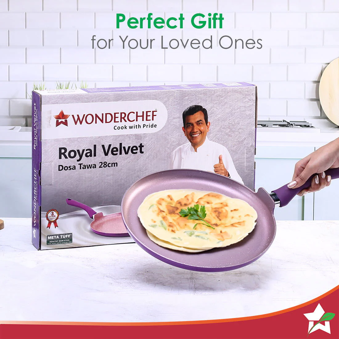 Royal Velvet Non-stick 28cm Dosa Tawa I Induction Ready | Soft-touch handles |Non – Toxic I Virgin Aluminium| 3 mm thick | 1.8 litres | 2 year warranty | Purple - Image 7