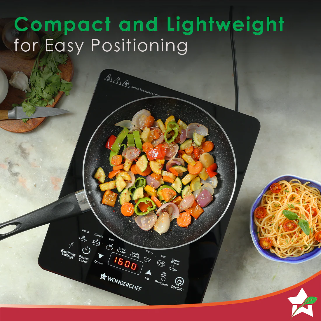 Swift Induction Cooktop with 8 Power Settings|2200 Watt Induction Cooktop| Pre-set Menus for Soups, Curries, Dals, Saute Masala|Crystal Glass Top Surface| LCD Digital Panel | Smart Touch Buttons|Compact & Portable Induction Cooktop| 1 Year Warranty - Image 4
