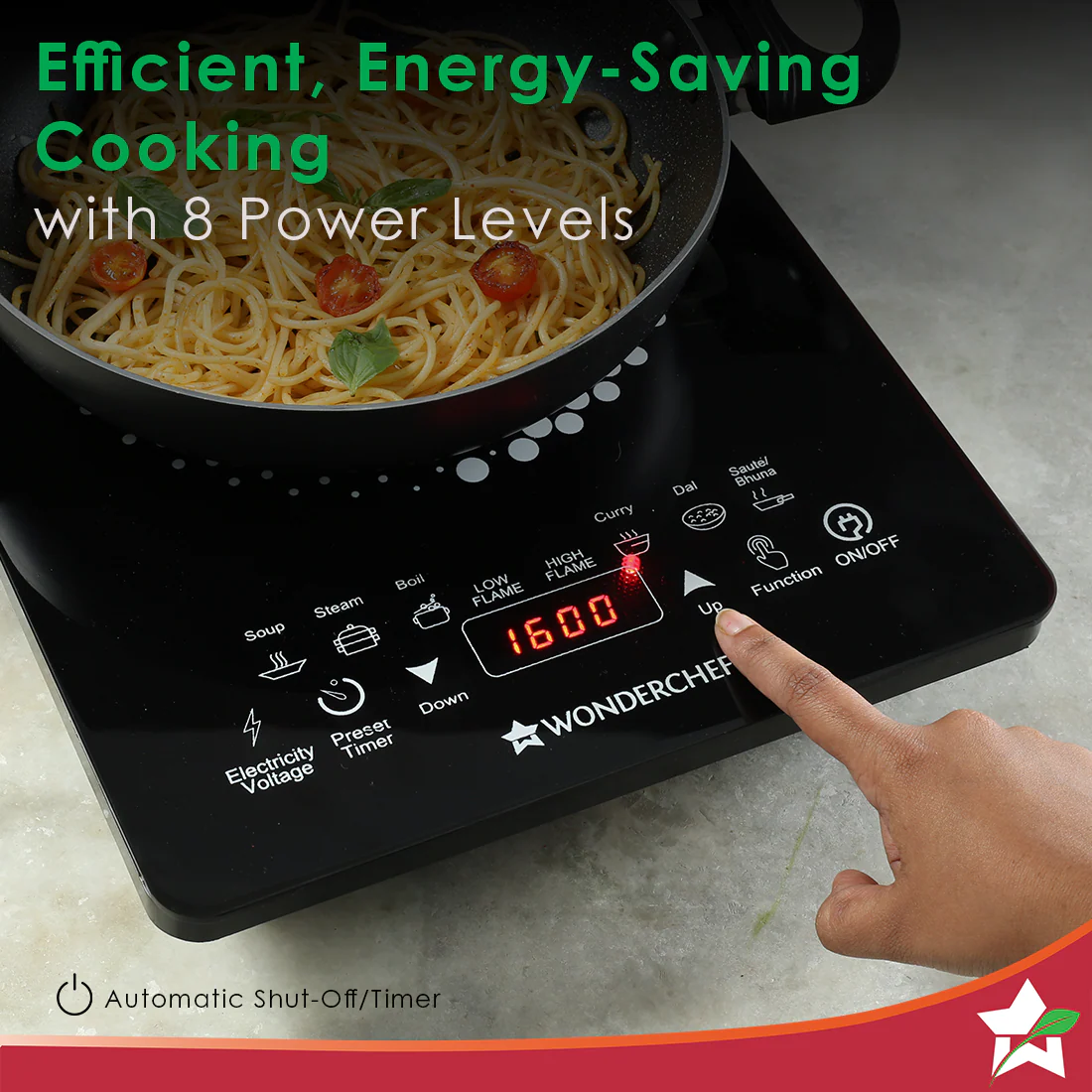 Swift Induction Cooktop with 8 Power Settings|2200 Watt Induction Cooktop| Pre-set Menus for Soups, Curries, Dals, Saute Masala|Crystal Glass Top Surface| LCD Digital Panel | Smart Touch Buttons|Compact & Portable Induction Cooktop| 1 Year Warranty - Image 5