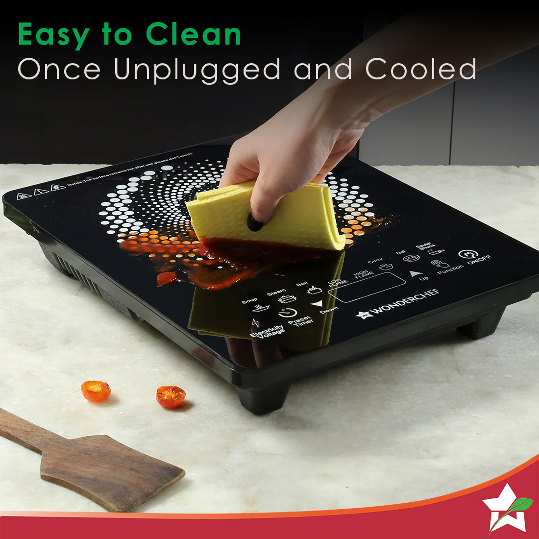 Swift Induction Cooktop with 8 Power Settings|2200 Watt Induction Cooktop| Pre-set Menus for Soups, Curries, Dals, Saute Masala|Crystal Glass Top Surface| LCD Digital Panel | Smart Touch Buttons|Compact & Portable Induction Cooktop| 1 Year Warranty - Image 6