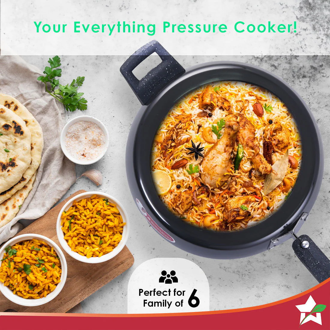 Taurus Hard Anodized 5L Inner Lid Pressure Cooker | Soft Touch Handles for Durability | Induction Friendly | Black - Image 5