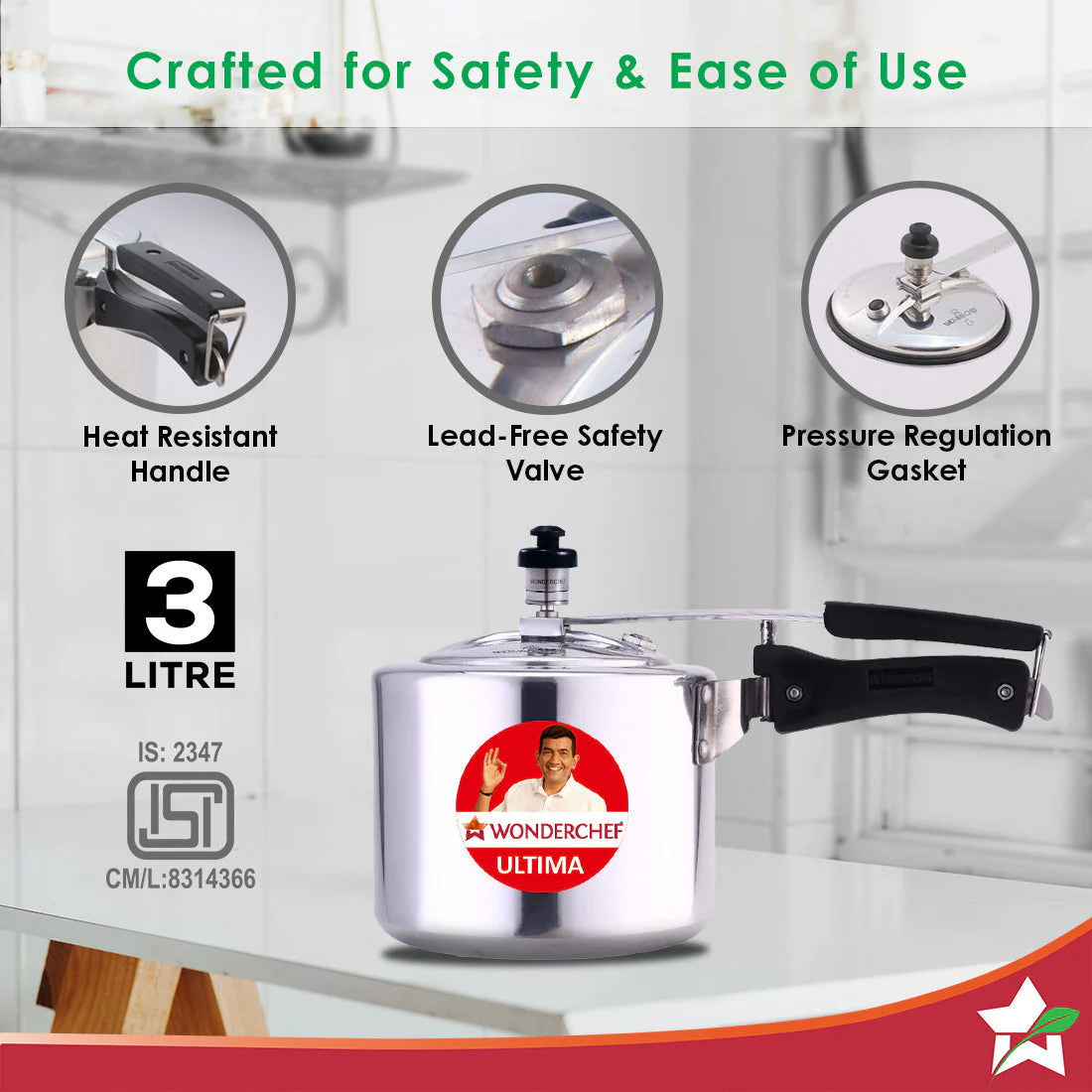 Inner Lid Ultima 3L Pressure Cooker | 3.25 mm Heavy Encapsulated Bottom | Bakelite Handles for Durability | Induction Friendly (Aluminium , Silver) - Image 3