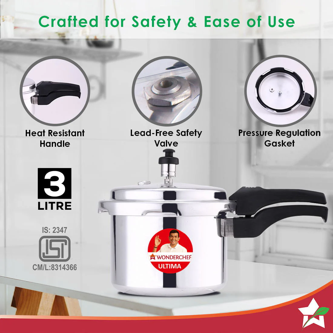 Outer Lid Ultima 3L Pressure Cooker, 3.25 mm Heavy Encapsulated Bottom, Bakelite Handles for Durability, Induction Friendly (Aluminium , Silver) - Image 3