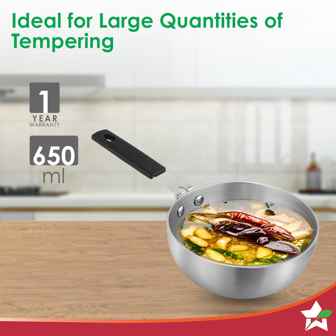 Venice Tri-ply Stainless-steel Mini Wok Tadka Pan | 650 ml, 14 cm | Cool-touch Silicone Handle | Warp-resistant, 100% Food-grade Material | Compatible with All Cooktops | 1-year Warranty - Image 3