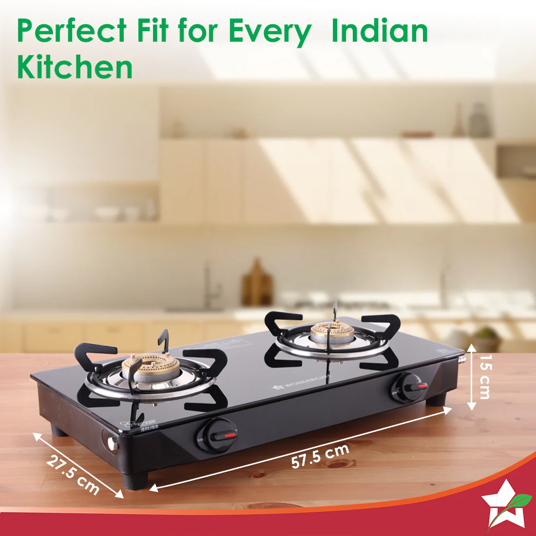 Zest Neo Gas Stove | 2 Burners (1 Medium, 1 Small) | Premium Glass Surface | Space Saving Design | Brass Burners | ISI Approved | Free Gas Lighter and Kitchen Knife | 2-Year Warranty - Image 3